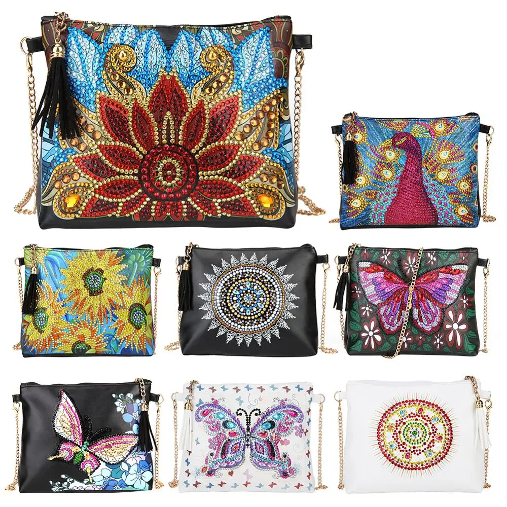 5D DIY Diamond Painting Peafowl Butterfly Flower Leather Crossbody 