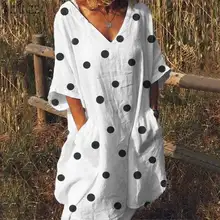 Богемное женское платье ZANZEA, Летний Пляжный сарафан, женское мини платье в горошек с принтом, Женские повседневные Хлопковые Платья с карманами