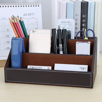 

Five Compartment Controllers Glasses Artificial PU Home Organizer Large Capacity Storage Box Desktop Holder Cosmetics Solid