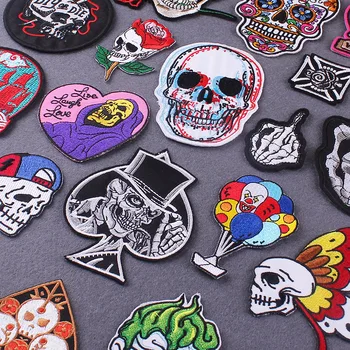 

Punk Skull Patches for Clothing Iron on Embroidered Patches on Clothes Stickers for Clothes Black and White Stripes Applique DIY