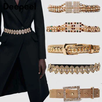 

Deepeel 1pc 4-15cm*90-130cm Women Crystal Diamond Alloy Cummerbund Sumptuous Elegant High Quality Wide Belt Gift for LadiesCB606
