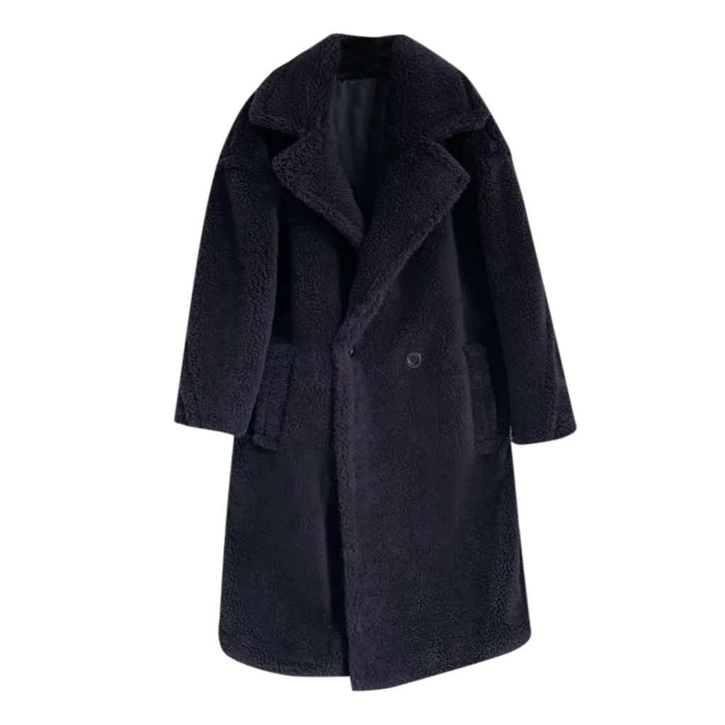 8 цветов, высокое качество, женские пальто, модные осенние и зимние свободные средней длины ветровки, пальто из овечьей шерсти, теплые зимние куртки, пальто - Цвет: Black