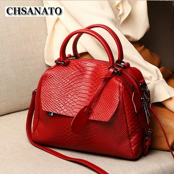 

CHSANATO Genuine Real Leather Handbag Designer Purse for Women Tote Soft Top Layer Cow Leather Purses Luxury Crocodile Bag