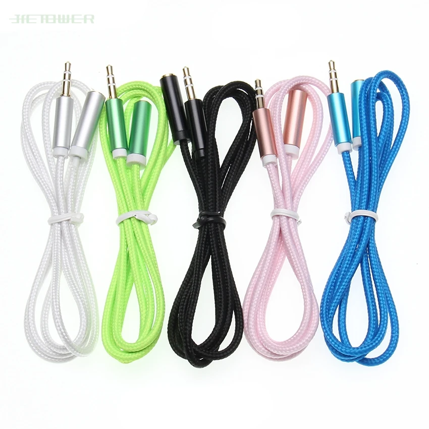 50pcs lot 3 5mm Jack male TO 3 5mm Female braid Aux Extension Cable Audio Cable Headphone Extension Cable Cord for Computer