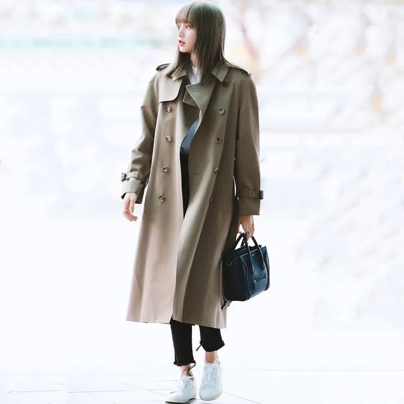 

Women Casual Solid Color Double Breasted Trench Coat fashion Sashes Office Ladies chic epaulet Loose long Windbreaker Outwear