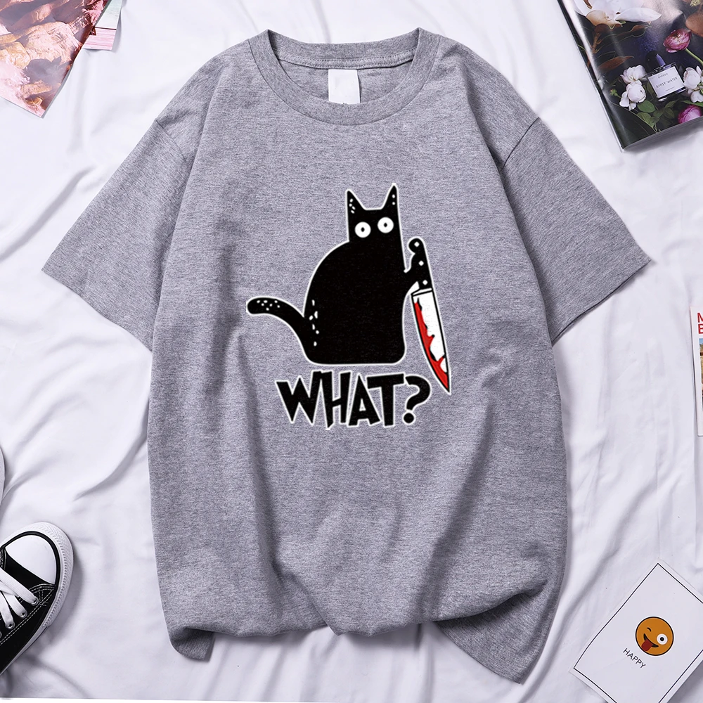 Black Cat What Is it Doing Woman T Shirt Harajuku Vintage T-Shirt Korean Style T-Shirts 2021 Summer Women Short Sleeve Tops | Женская