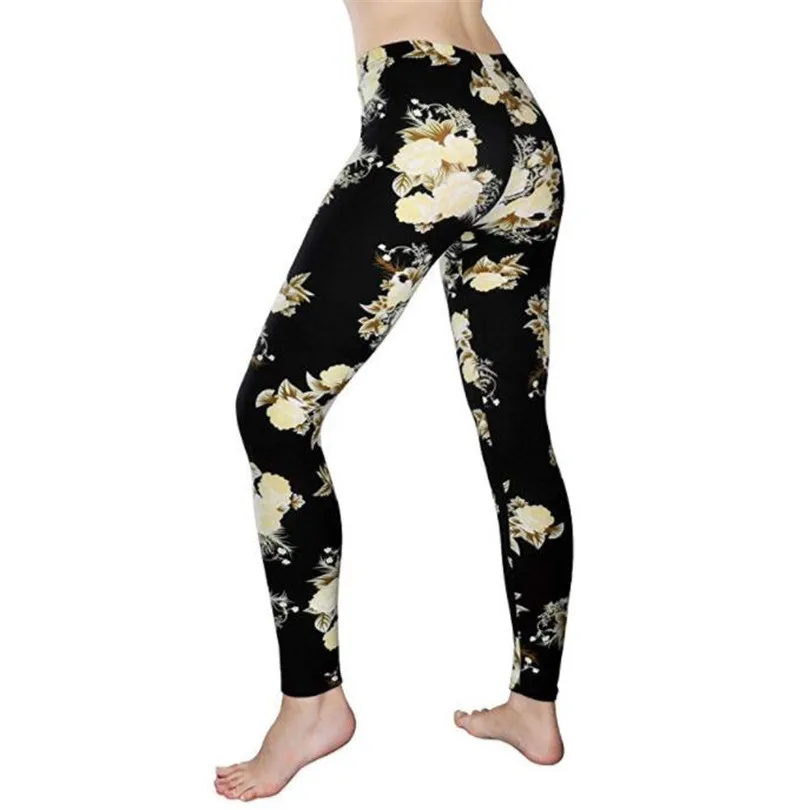 YRRETY New Floral Patterned Printed Leggings Fashion Sexy Women Lady Slim Cotton Pants Black White Vintage Graffiti Trousers