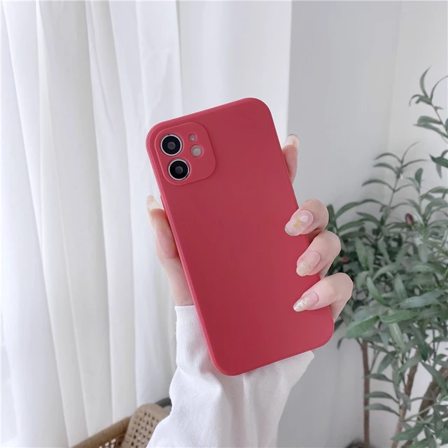 Soft Silicone Candy Colour Phone Case For iPhone 11 12 Pro Max 13Mini Camera Protection XS X XR 7 8 Plus SE2020 Matte Shockproof Camellia Red