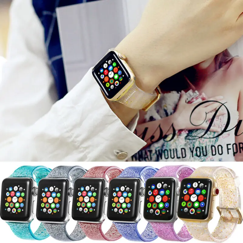 Женский спортивный ремешок для часов блестящий браслет Apple Watch iWatch 2 3 4 серии