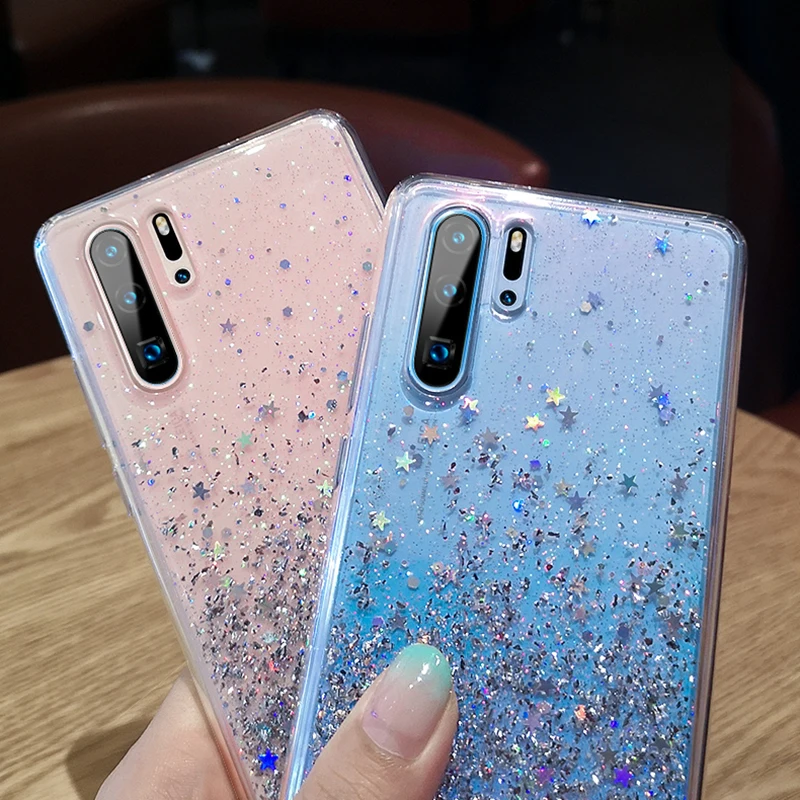 Bling Glitter Case for Huawei P20 Lite P30 pro Mate 20 Silicon Crystal Sequins Soft Cover Honor 8X Nova 5 Transparent Phone Case (2)