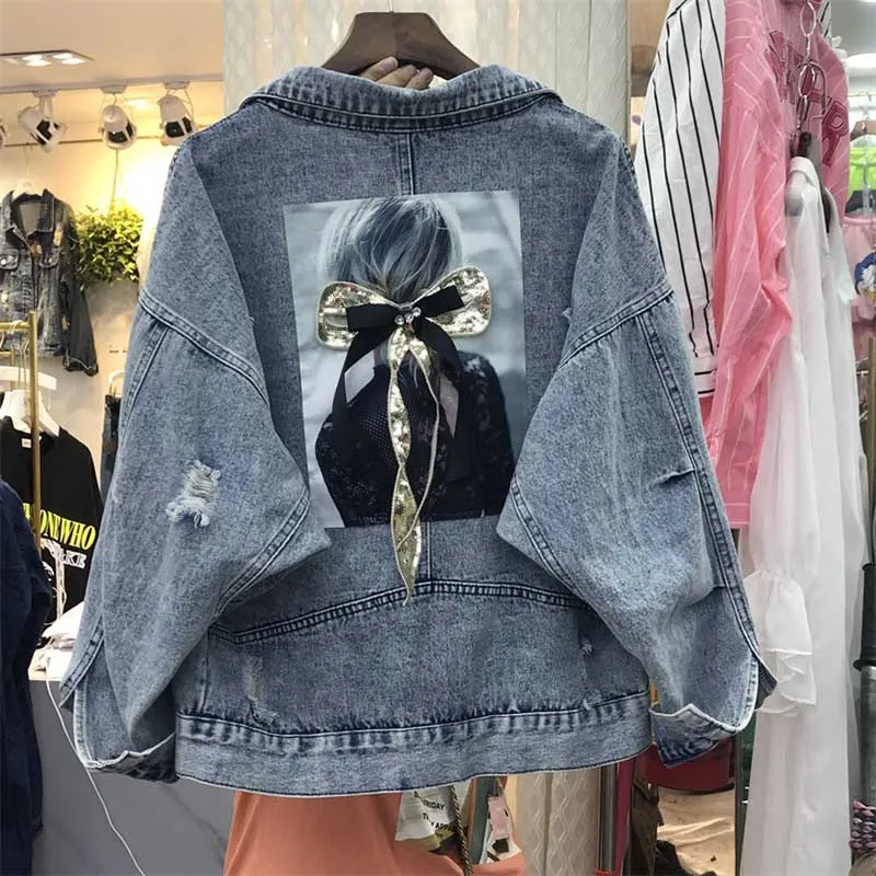 

Hole Jeans Jacket Women Frayed Denim Jacket Short Loose Spring Autumn Harajuku Chaquetas Mujer 2019 Jaqueta Feminina