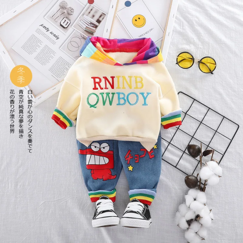 

Autumn Baby Girls Boy Clothing Toddler Infant Clothes Suit Plush Hooded T shirt Pants 2Pcs/Sets Children Kids Costume Tracksuit