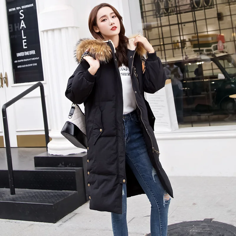 Caramel Ribbon Large Size Dress Winter Fur Collar down Jacket Women's New Style Mid-length Thick Fat Mm Pregnant Women Coat