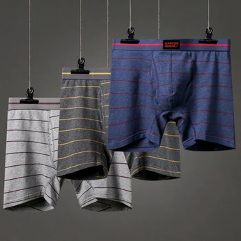 

GARCON MODEL Boxershort Men Cotton Loose Undewear Plus Size home Long boxers boy Sexy Striped Underwear man Underpants Men