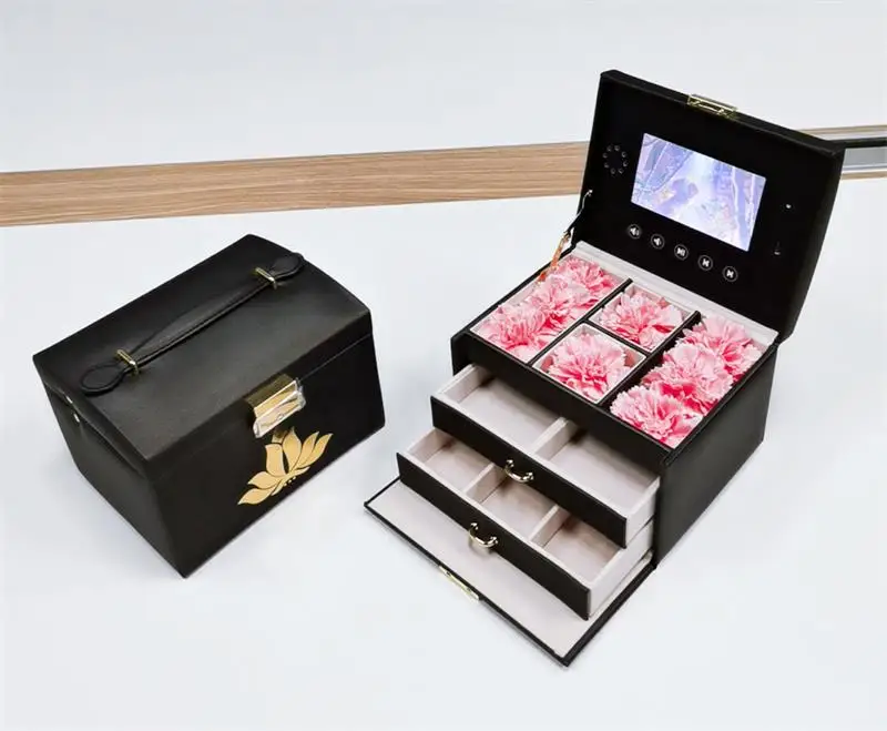 Jewelry Storage Organizer Drawers Box Mirror Leather Jewelry Box