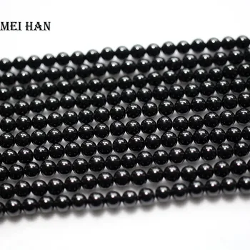 

Meihan (2 strands/set) natural 4mm black tourmaline smooth round loose beads gem stone for jewelry making