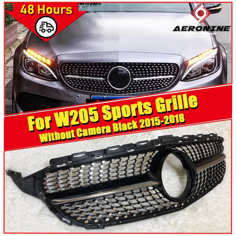 Алмазная решетка W205 спортивный передний гриль для Mercedes Benz C205 c180 c200 c250 c300 c43 2015 +