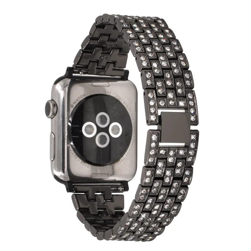 Полностью Алмазный женский ремешок для Apple Watch 38 мм 42 мм 40 мм 44 мм ремешок для iWatch серии 5 4 3 2 1 браслет из нержавеющей стали - Цвет ремешка: black