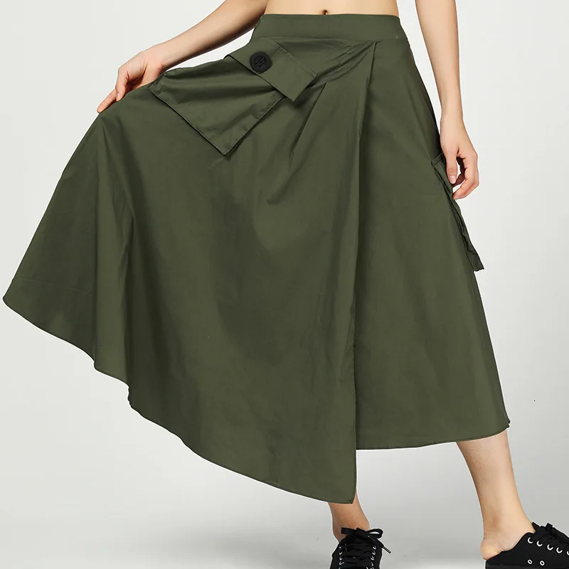 [EAM] Новинка, весенне-летняя черная юбка с завышенной эластичной талией, необычная индивидуальная юбка с разрезом, женская мода, JT011