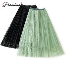 Foamlina Сексуальная Открытая кружевная юбка в стиле пэчворк эластичная талия миди плиссированная юбка Новая летняя модная женская миди удлиненная юбка