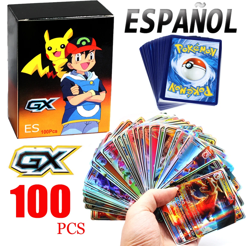 Карты Pokemon в испанском стиле 50-200 шт. GX VMAX V Trainer энергетические Сияющие карты игра