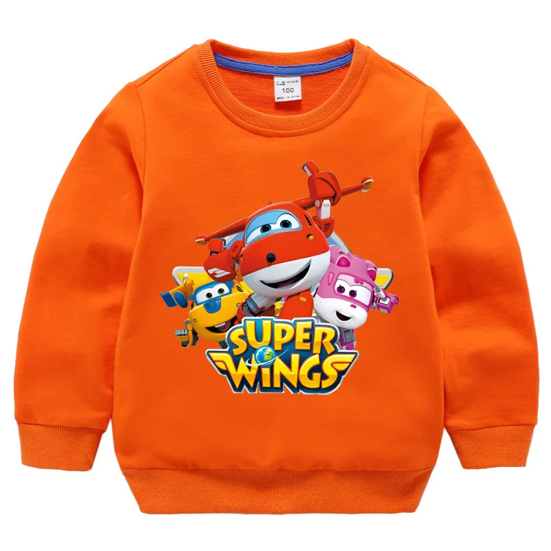  1-10Y Costume Jet Super Wings Clothes Girls Tops Long Sleeve tshirt Kids Cartoon Hoodies Baby Boy T