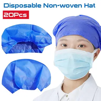 

20 PCS Disposable Hair Head Cap Non Woven Anti Dust Hat Medical Food Supplies Set Blue Non-woven Bouffant Dustproof Caps
