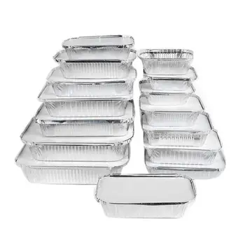 

Takeaway Thermal Insulation Bag 50Pcs Disposable Rectangle Aluminum Foil Food BBQ Tray Baking Pan Container with Lid Case