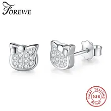 Настоящее серебро 925 пробы серьги кубического циркония милый кот серьги-гвоздики с животными для женщин модные ювелирные изделия Рождественский подарок