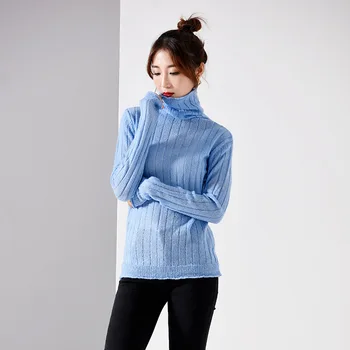 

sweater female turtleneck women s pullover long 2019 autumn winter plus size Christmas baby blue casual knit ware high collar