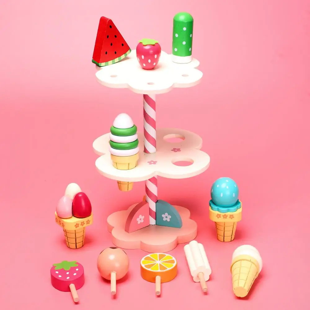 

New 1 Set Wooden Toy Pretend Play Toy Simulation Magnetic Ice Cream Colourful Kitchen Food Baby Infant Toy Food Birthday Gift D2