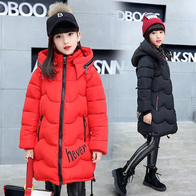 

Childrenswear 2019 Winter New Style Girls Middle And Large Children Printed Lettered Removable Hood Thick Long Hand Cotton-padde