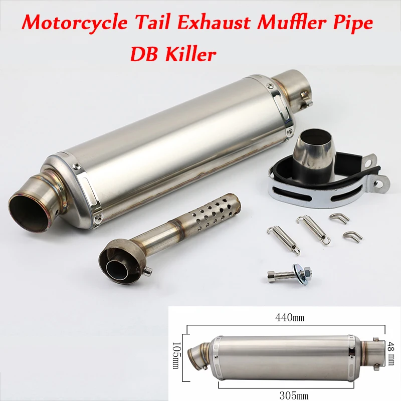 

38mm-48mm Head Motorcycle Silencer Baffler System Silp On 440mm Length Exhaust Muffler Pipe With Removable DB Killer Universal