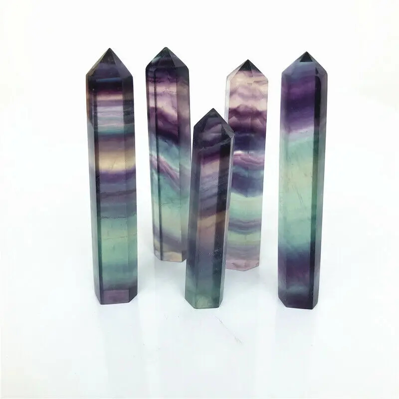 

1 Piece Natural Purple Green Fluorite Quartz Crystal Point Healing Hexagonal Stone Wand Fluorspar Quartz Crystals 40-60mm