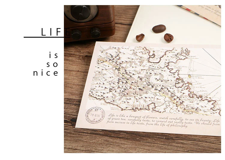 30pcs Retro World Travel Map Postcard Writable Decoration Cards Journal Wall Sticker Photo Props Greeting Paper Stationery Gift