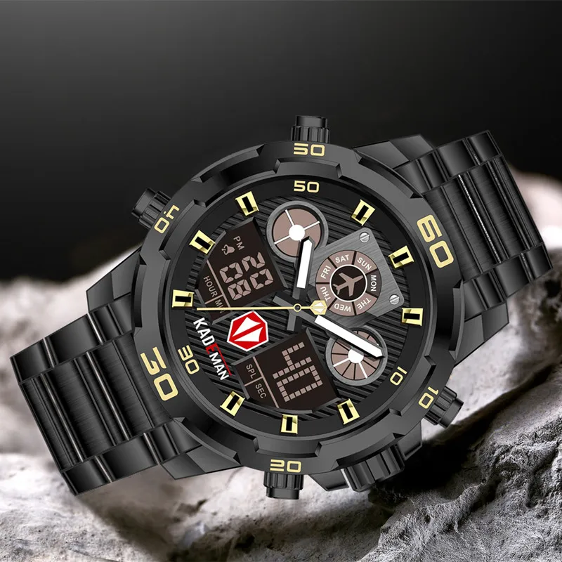 Billige KADEMAN Military Sport Uhren Männer Wasserdicht Dual Display Armbanduhr TOP Marke Luxus Armee Männlichen Digitale Uhr Relogio Masculino