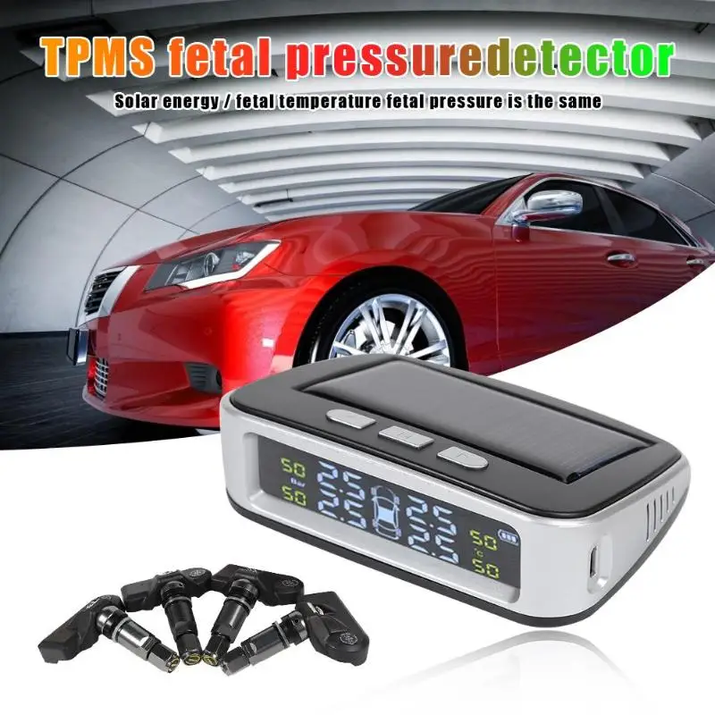 Автомобиль T03 Солнечный TPMS lcd монитор давления в шинах Система с 4 внешними датчиками
