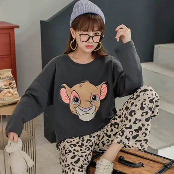 

Winter Sleep Lounge Pajama Long Sleeve Top + Long Pant Woman Pajama Set Cartoon Pyjamas Cotton Sleepwear Women M L XL XXL XXXL