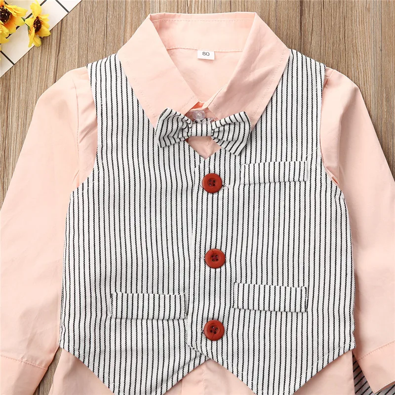 Baby Boy Party Bow Tie Suit Toddler Gentleman Tops Pant Stripe Clothes Xmas Formal Party Outfit Children Clothes Set
