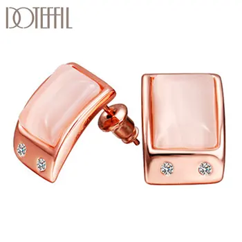 

DOTEFFIL 925 Sterling Silver AAA Zircon Rose Gold Charm Square Earrings Women Fashion Jewelry Wedding Party Gift