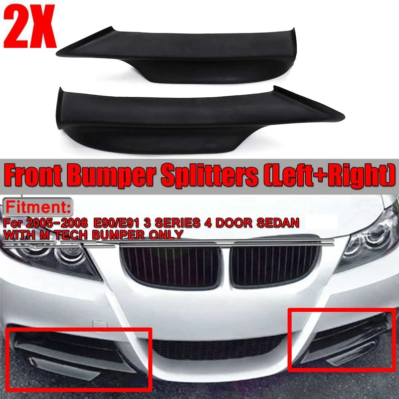 2X Black Car Front Bumper Lip Splitter For-BMW E90 E91 3 Series 4Dr Sedan M-Tech 2005-2008 Spoiler Diffuser | Автомобили и