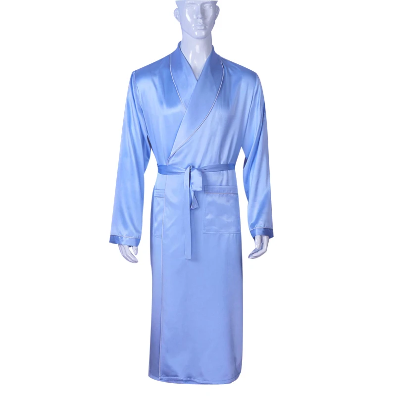 30 Momme шелк тутового Шелка мужской халат Длинные мужские пижамы Kimonos банный халат халаты платья