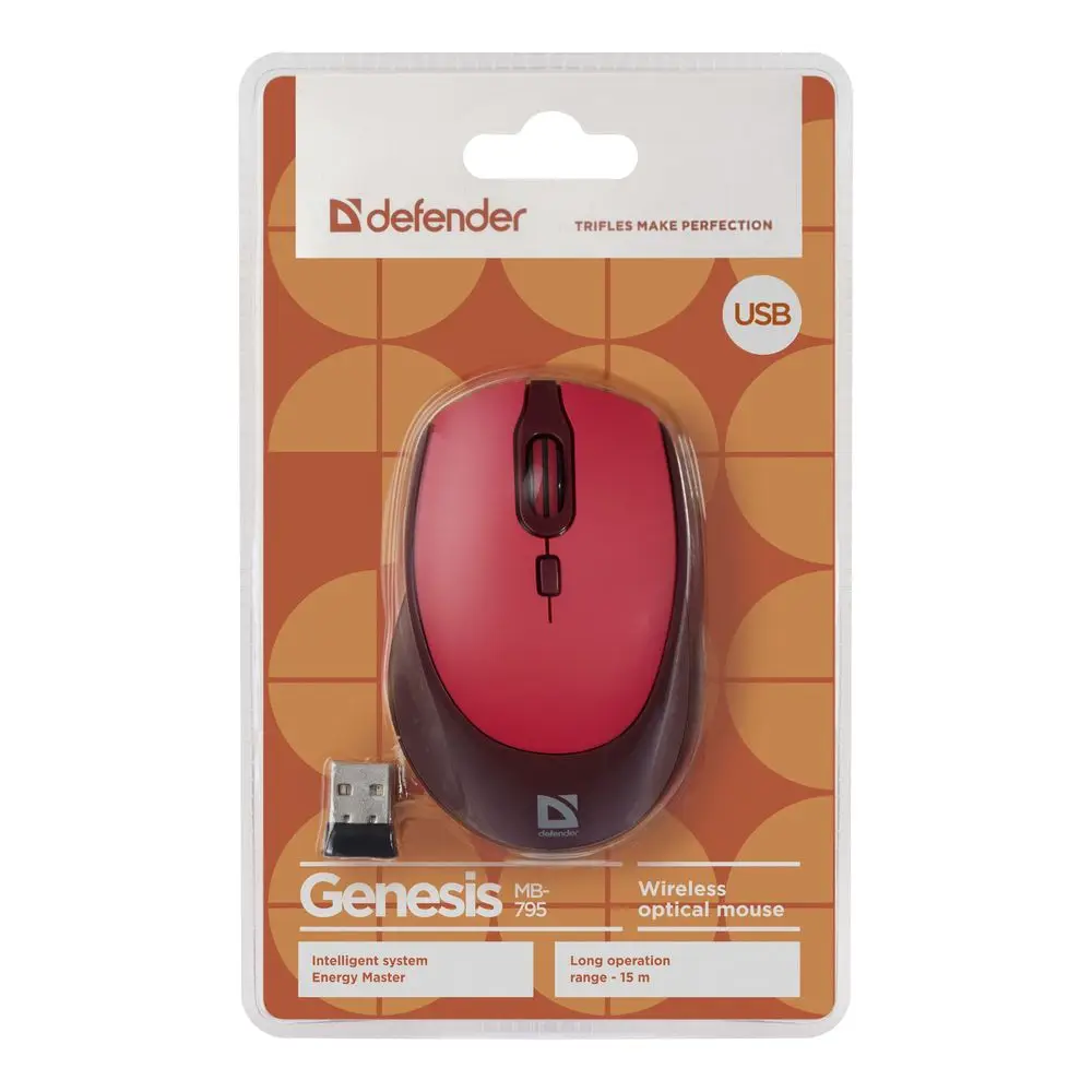 Компьютерная мышь Defender Genesis MB-795 красный,4 кнопки,1200-2400 dpi