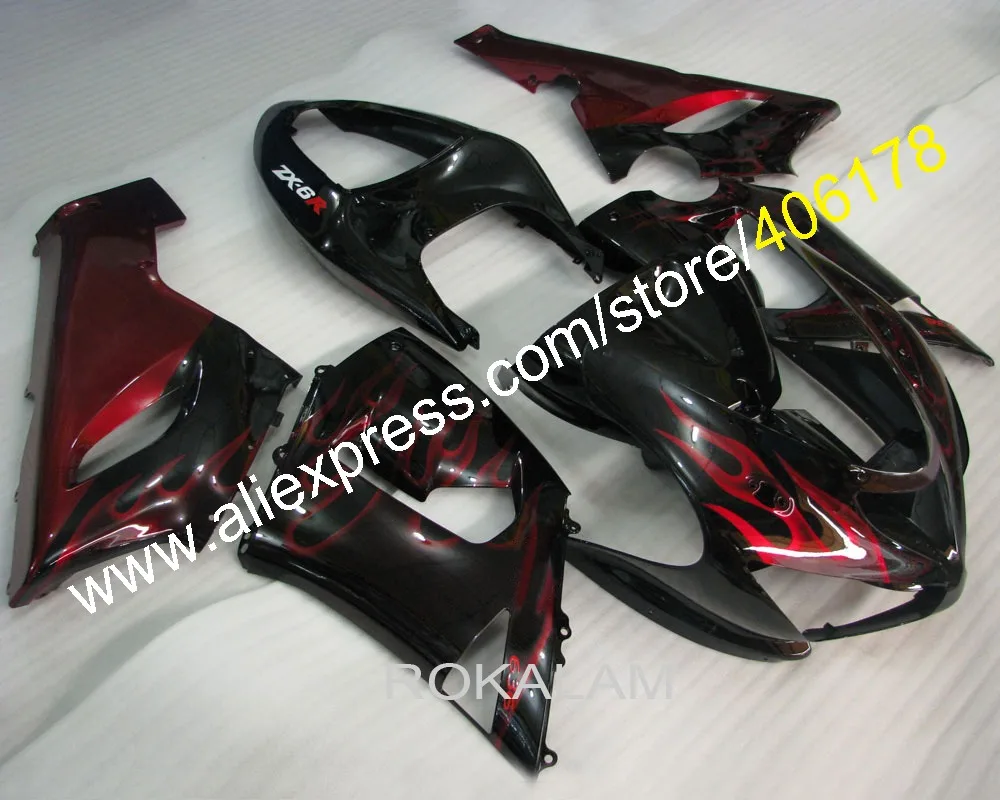 

Мотоциклы подходят для Kawasaki Ninja ZX-6R ZX 6R ZX6R 05 06 2005 2006 Обтекатели корпуса из АБС-пластика с красным пламенем (литьё под давлением)