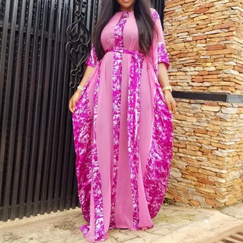 

Women Summer Casual Loose Long Dress Batwing Sleeve Striped Printed High Waist Lace Up Ladies Maxi Oversize Dresses Femme Robe