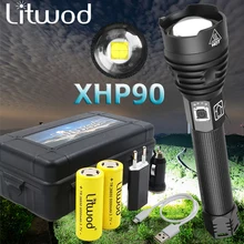 Litwod светодиодный флэш-светильник XHP90 флэш-светильник Мощность 26650 18650 батарея мощный тактический флэш-светильник фонарь для наружного охоты светильник