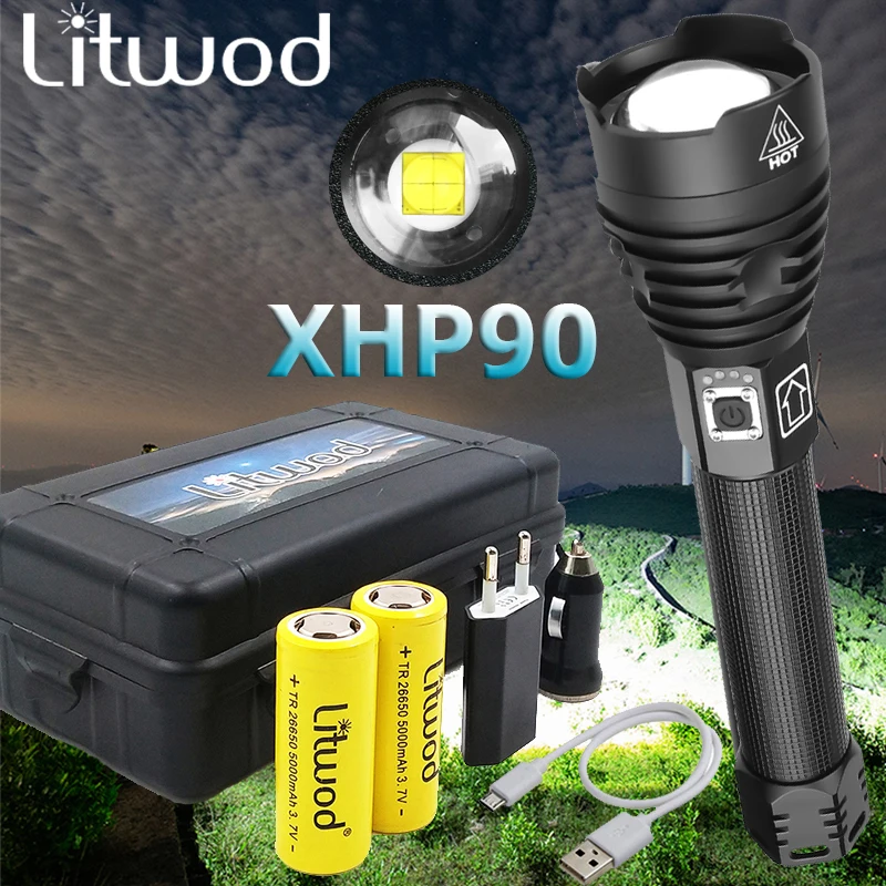 Najtaniej Litwod led latarka XHP90 latarka moc 26650 18650 bateria potężna latarka taktyczna latarka na zewnątrz oświetlenie na polowanie