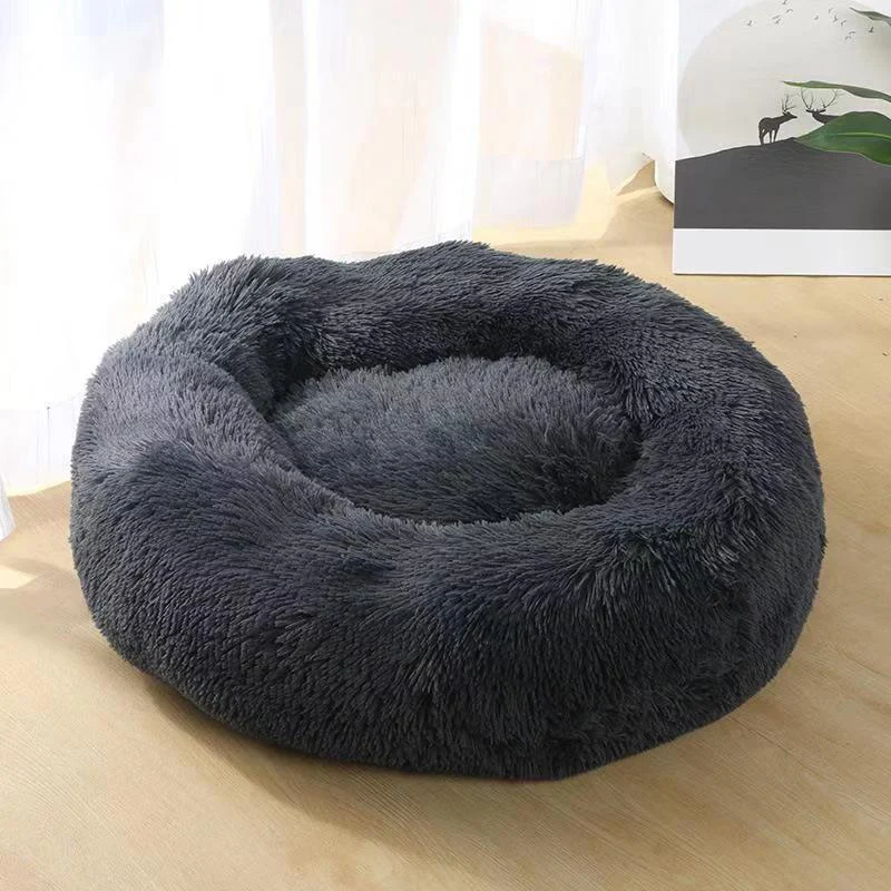 Удобная пушистая кровать для собаки круглая подушка для глубокого сна для домашних животных пончик для маленьких больших собак мягкая зимняя теплая плюшевая подушка превосходный комфорт