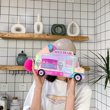 Borsa a tracolla per auto gelato Personalità divertente Borsa a tracolla laser a colori abbaglianti Borsa a tracolla divertente da donna Borsa a tracolla con catena