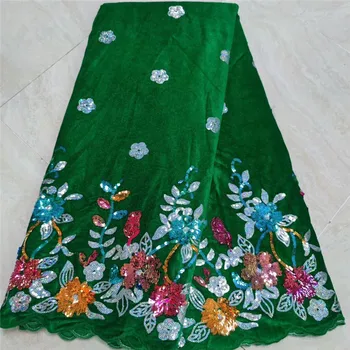 

2020 sequins New Arrival African Velvet Lace Fabric green High Quality Lace Nigerian French Net Lace Fabrics For Wedding Sewing